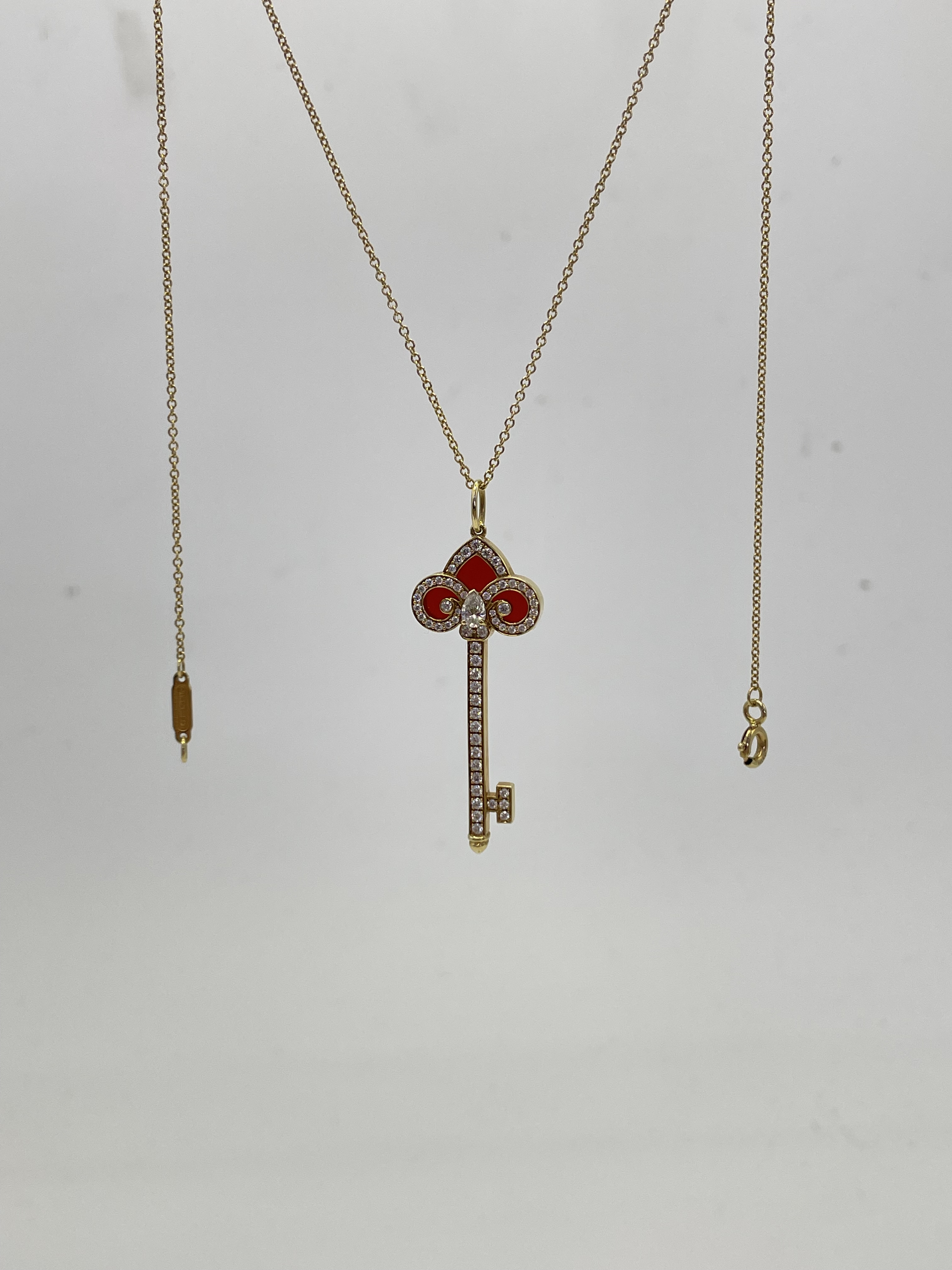 蒂芙尼 玫瑰金keys鸢尾花红玉髓满钻钥匙项链 内盒 小u 38.47*14.97mm